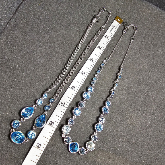 Lot Of 2 Silver Tone Givenchy Ladies Stackable Necklaces With Blue Crystals show - Picture 7 of 7